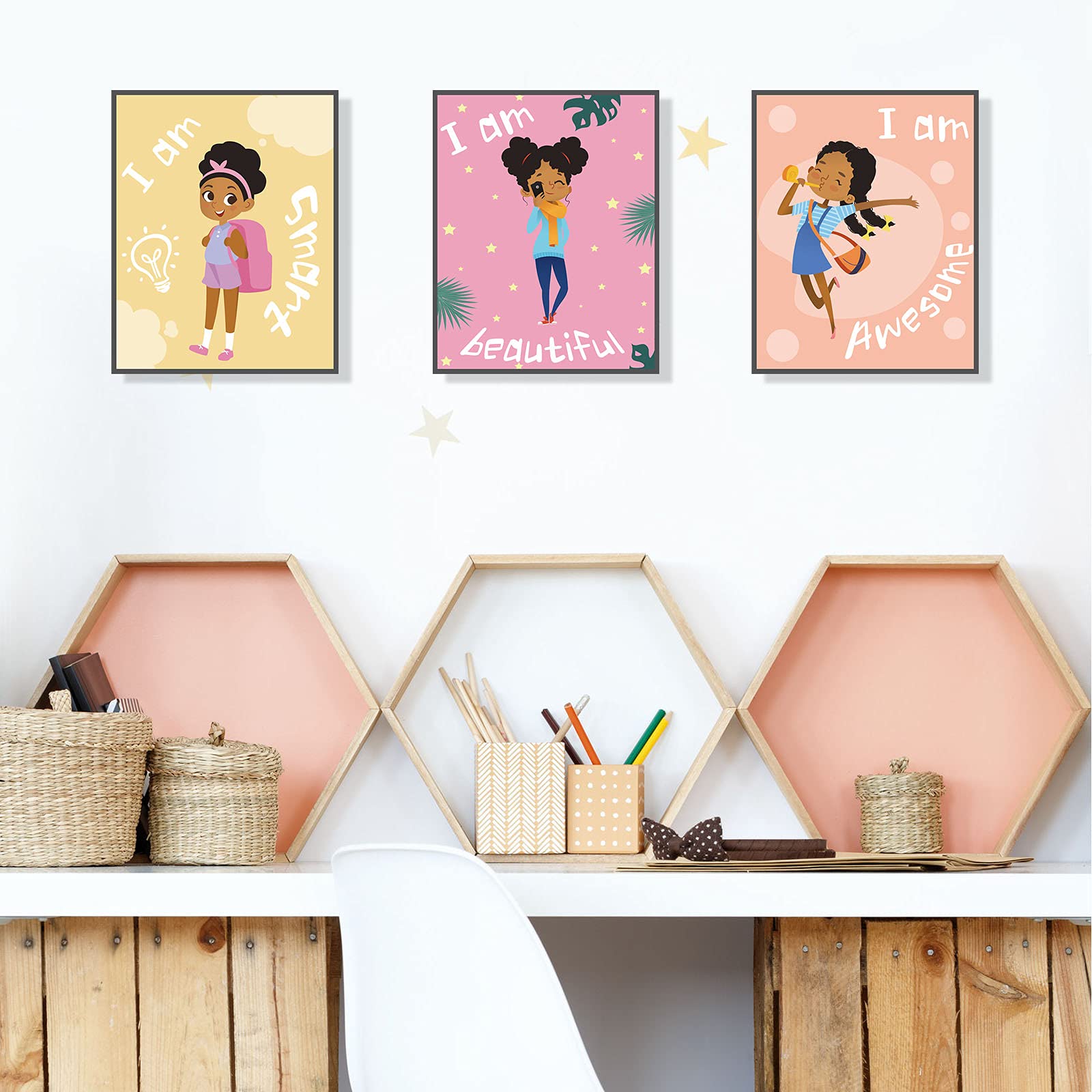 Outus 9 Pieces Black Girl Wall Decor For Girls Room Inspirational Quote African American Wall Art Motivational Saying Wall Decor